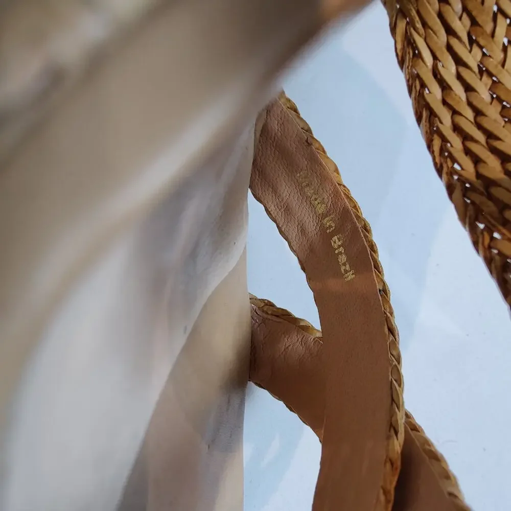 Loeffler Randall Women's Sz 9.5 Lake Strappy Woven Cork High Wedge Sandal Tan